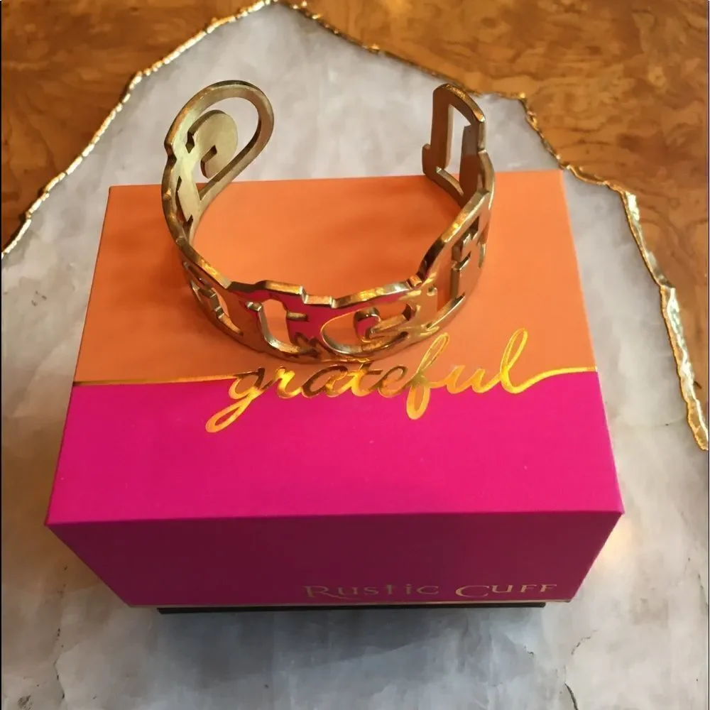 Rustic Cuff “grateful” gold